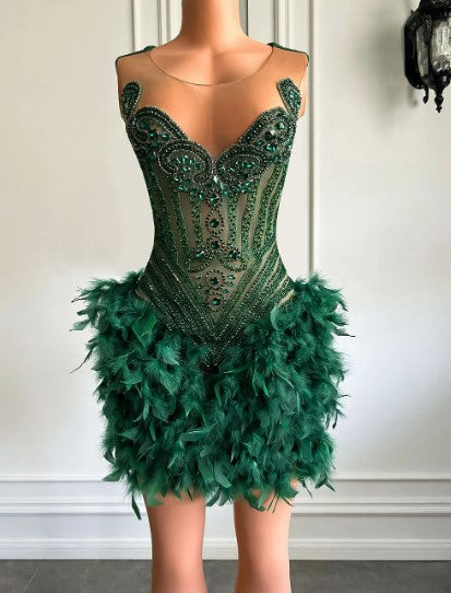 Beaded Crystal Feathers Birthday Dress