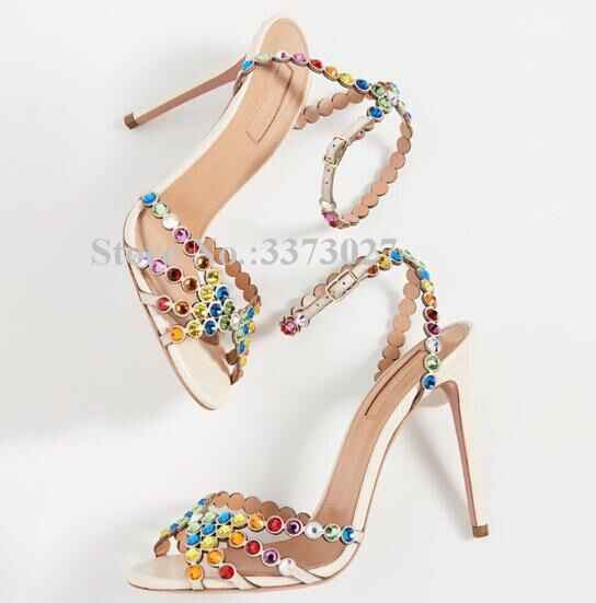 Colorful Crystal Woman Sandals Stiletto Heel