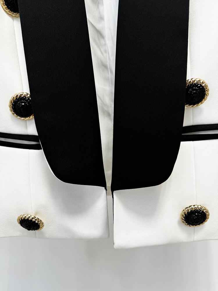 Color-Blocked Single-Breasted Women's Short Tuxedo Jacket Luxury Blazer