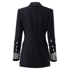 Beaded Rhinestone Embellished Single-Button Women's Suit Jacket Elegant Blazer