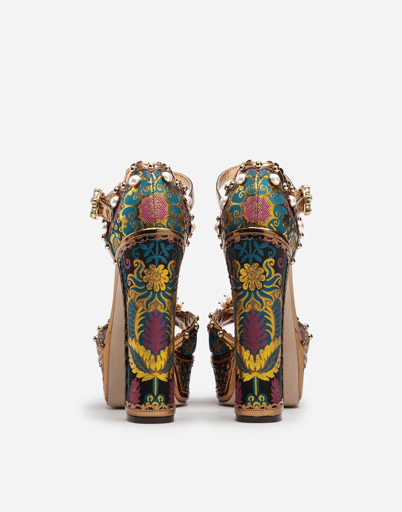 Crystal Jewelled Embroidery Platform Chunky Heels Rhinestone Pearl Luxury