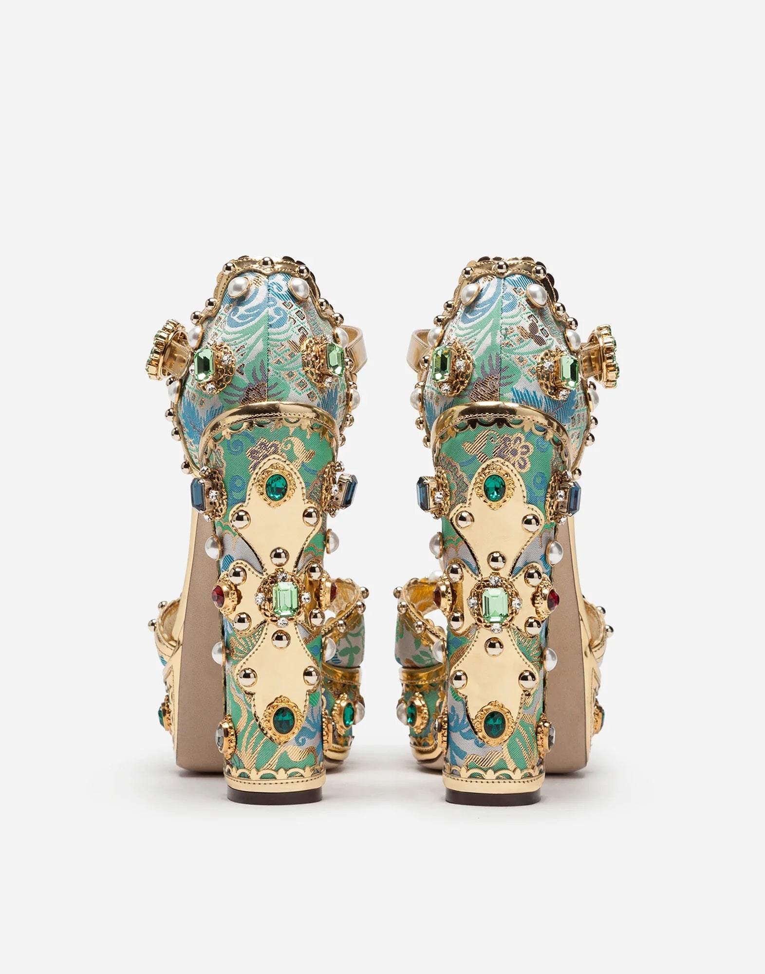 Crystal Jewelled Embroidery Platform Chunky Heels Rhinestone Pearl Luxury