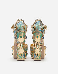 Crystal Jewelled Embroidery Platform Chunky Heels Rhinestone Pearl Luxury