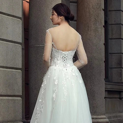 Boho dress v-neck long sleeve Wedding Dress