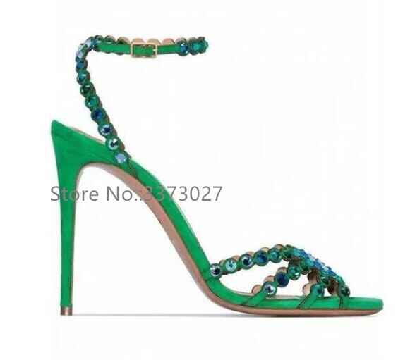 Colorful Crystal Woman Sandals Stiletto Heel
