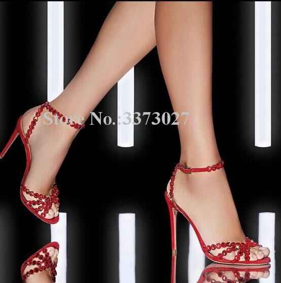 Colorful Crystal Woman Sandals Stiletto Heel
