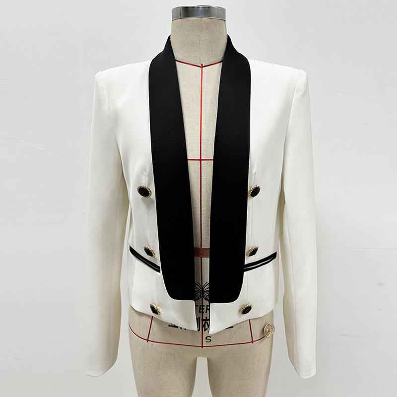 Color-Blocked Single-Breasted Women's Short Tuxedo Jacket Luxury Blazer