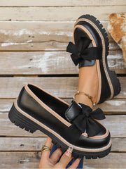 Colorblock Striped Bow Chunky Heels Flats