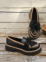 Colorblock Striped Bow Chunky Heels Flats