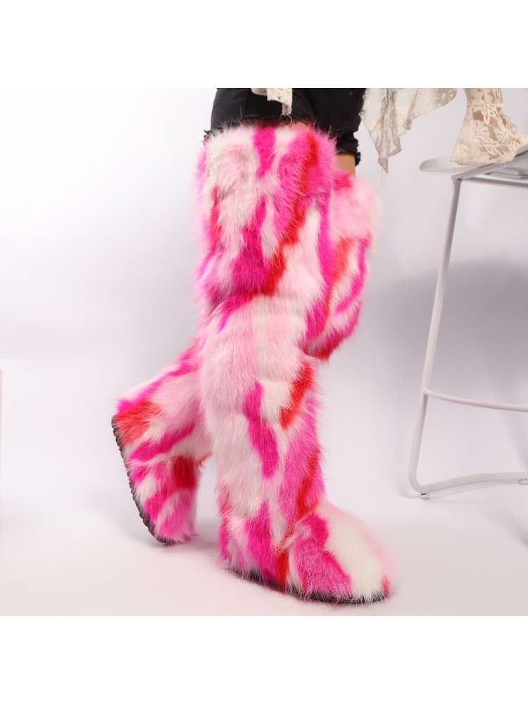 Colorblock Fur Over The Knee Snow Boots