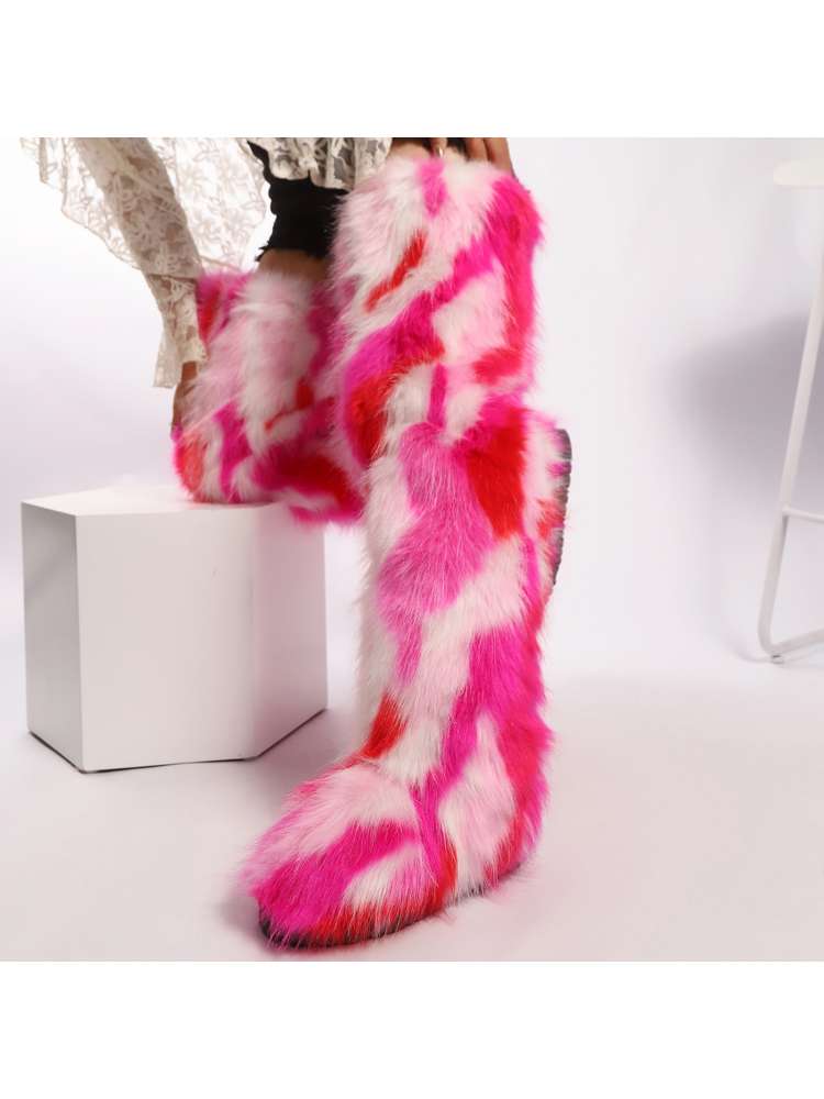 Colorblock Fur Over The Knee Snow Boots