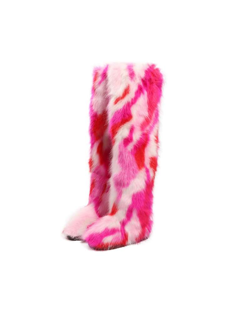 Colorblock Fur Over The Knee Snow Boots