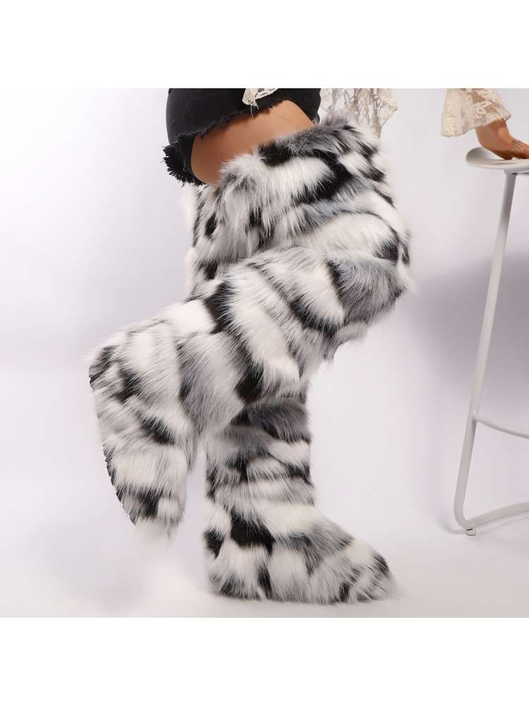 Colorblock Fur Over The Knee Snow Boots