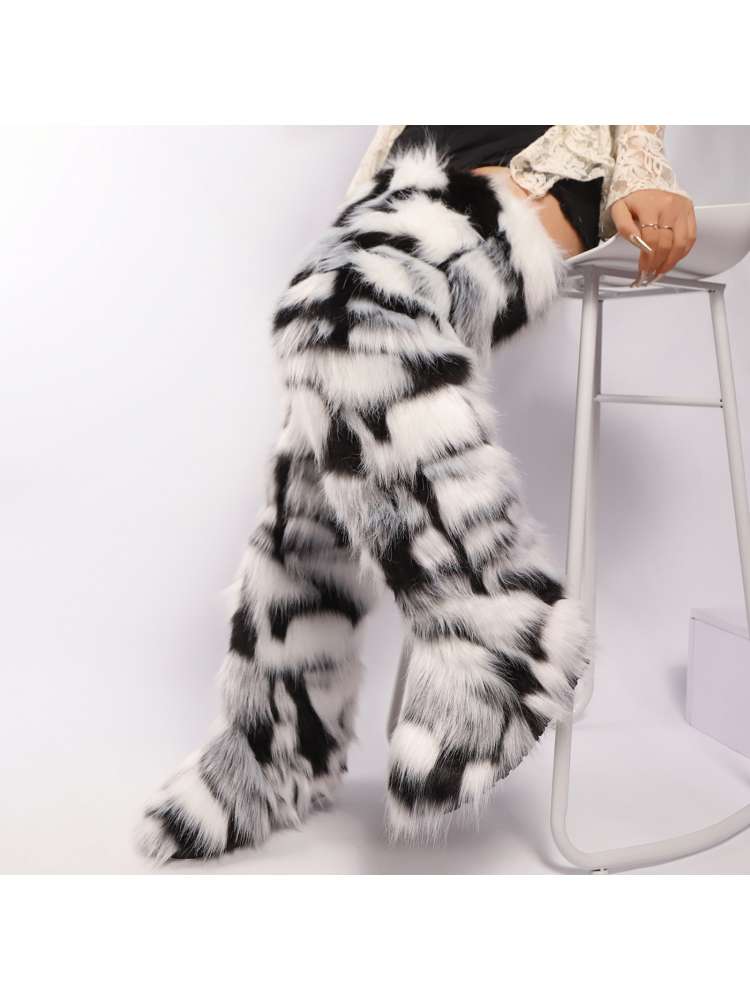 Colorblock Fur Over The Knee Snow Boots