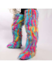 Colorblock Fur Over The Knee Snow Boots