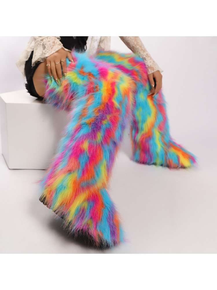 Colorblock Fur Over The Knee Snow Boots