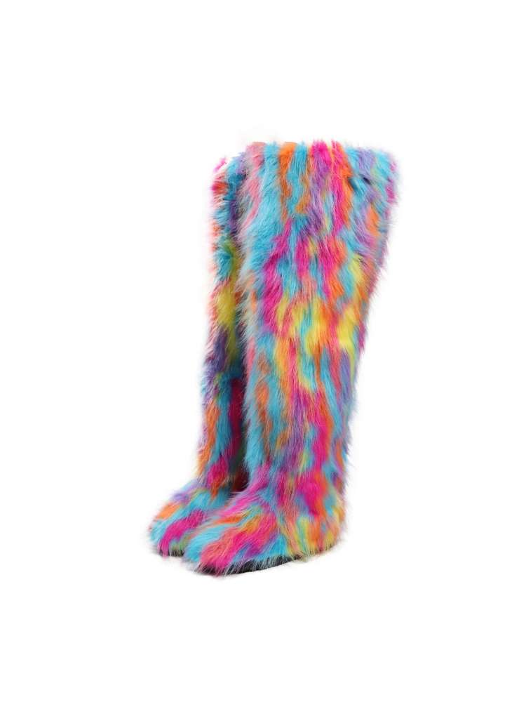Colorblock Fur Over The Knee Snow Boots