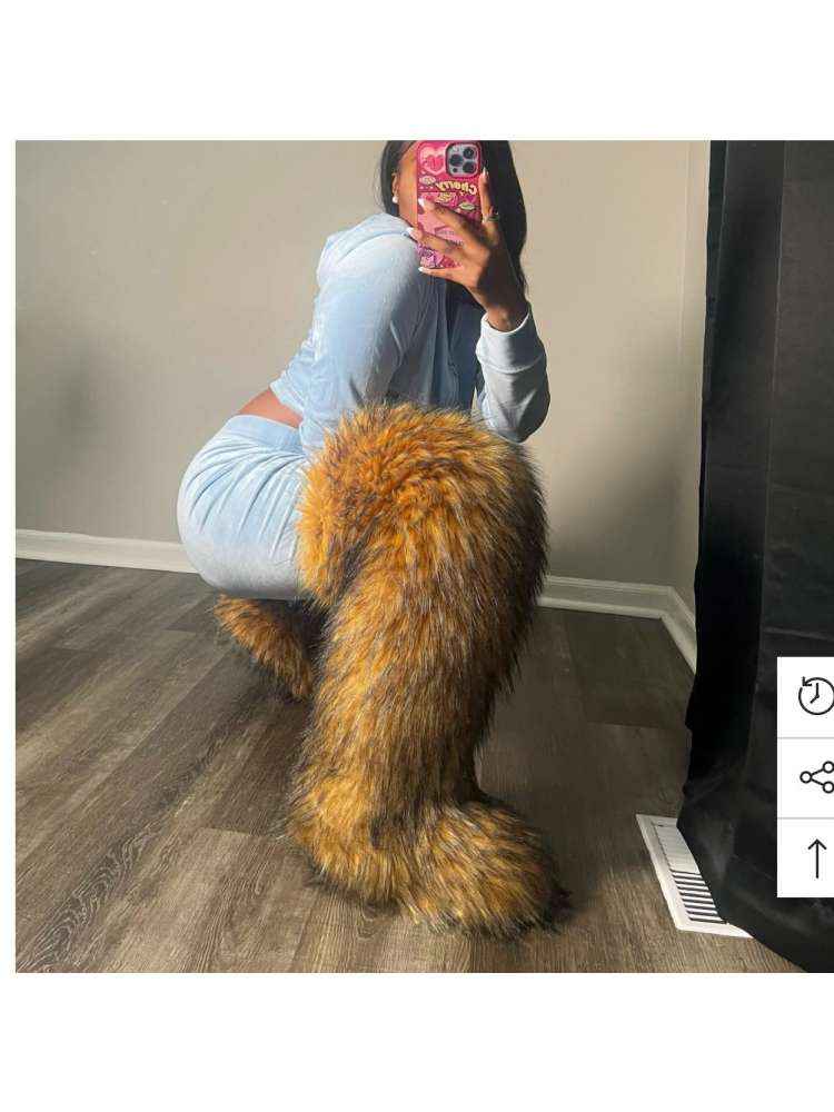 Colorblock Flat Heel Over-the-Knee Fur Boots