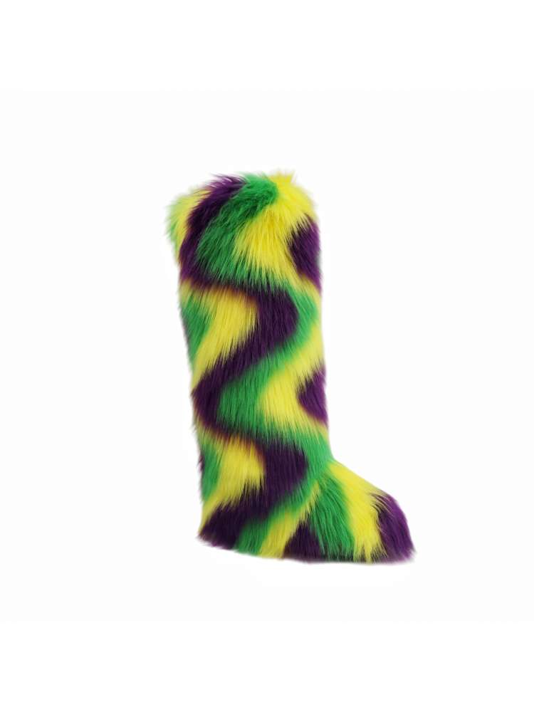 Colorblock Ripple Knee-High Fur Boots