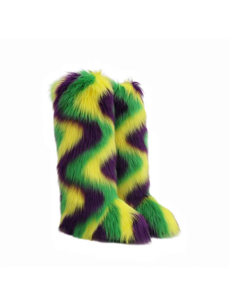 Colorblock Ripple Knee-High Fur Boots