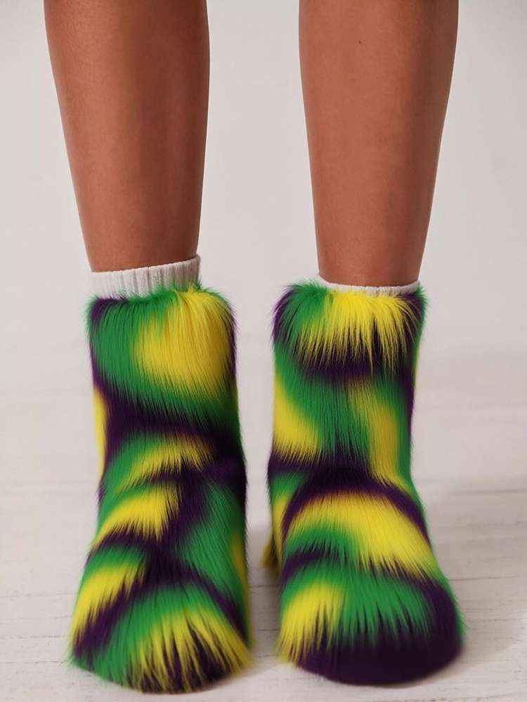 Colorblock Ripple Fluffy Snow Boots