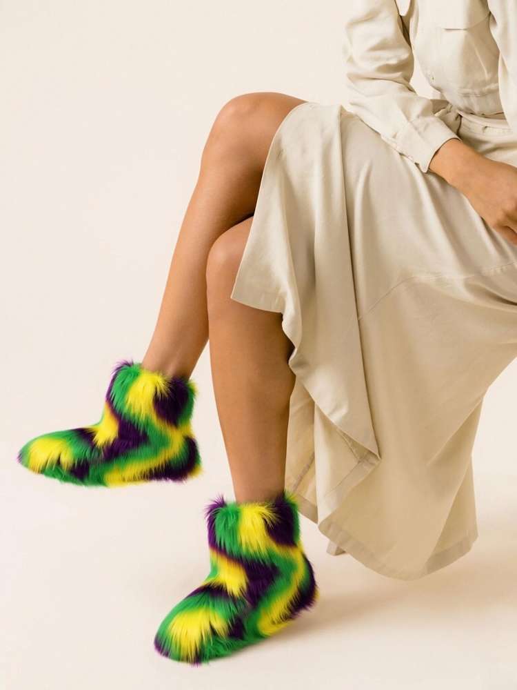 Colorblock Ripple Fluffy Snow Boots