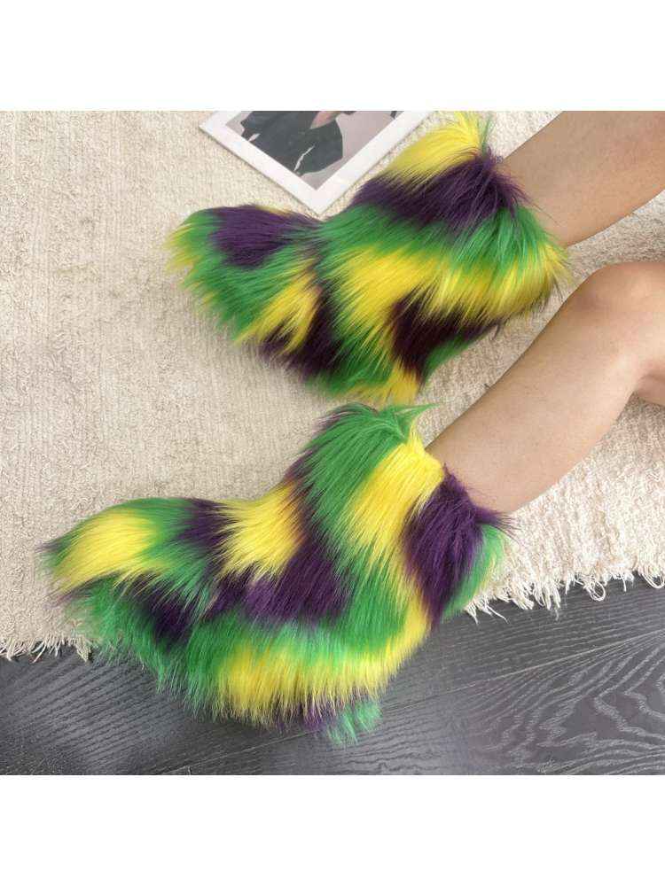 Colorblock Ripple Fluffy Snow Boots