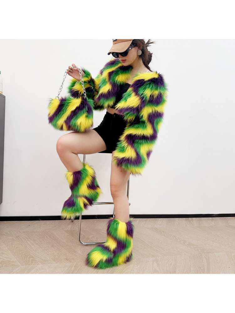 Colorblock Ripple Fluffy Snow Boots