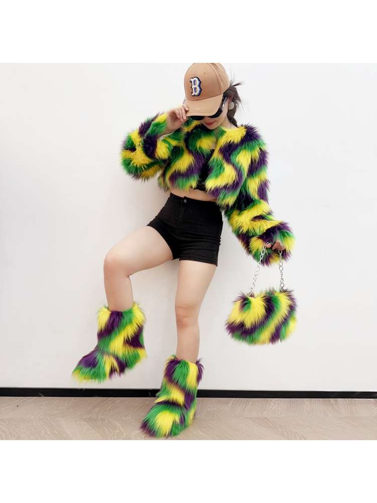 Colorblock Ripple Fluffy Snow Boots