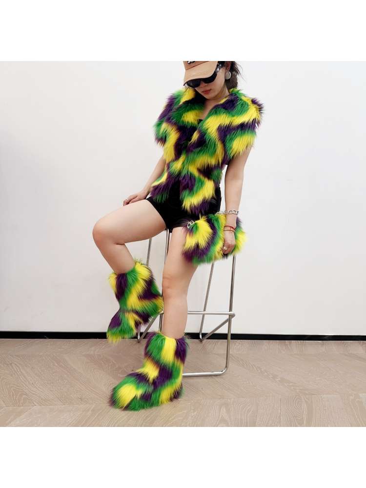 Colorblock Ripple Fluffy Snow Boots
