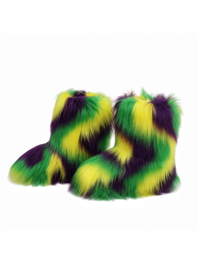 Colorblock Ripple Fluffy Snow Boots