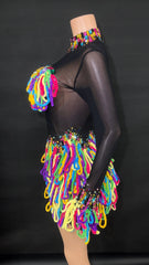 Belle Color Sheer Mesh Mini Dress