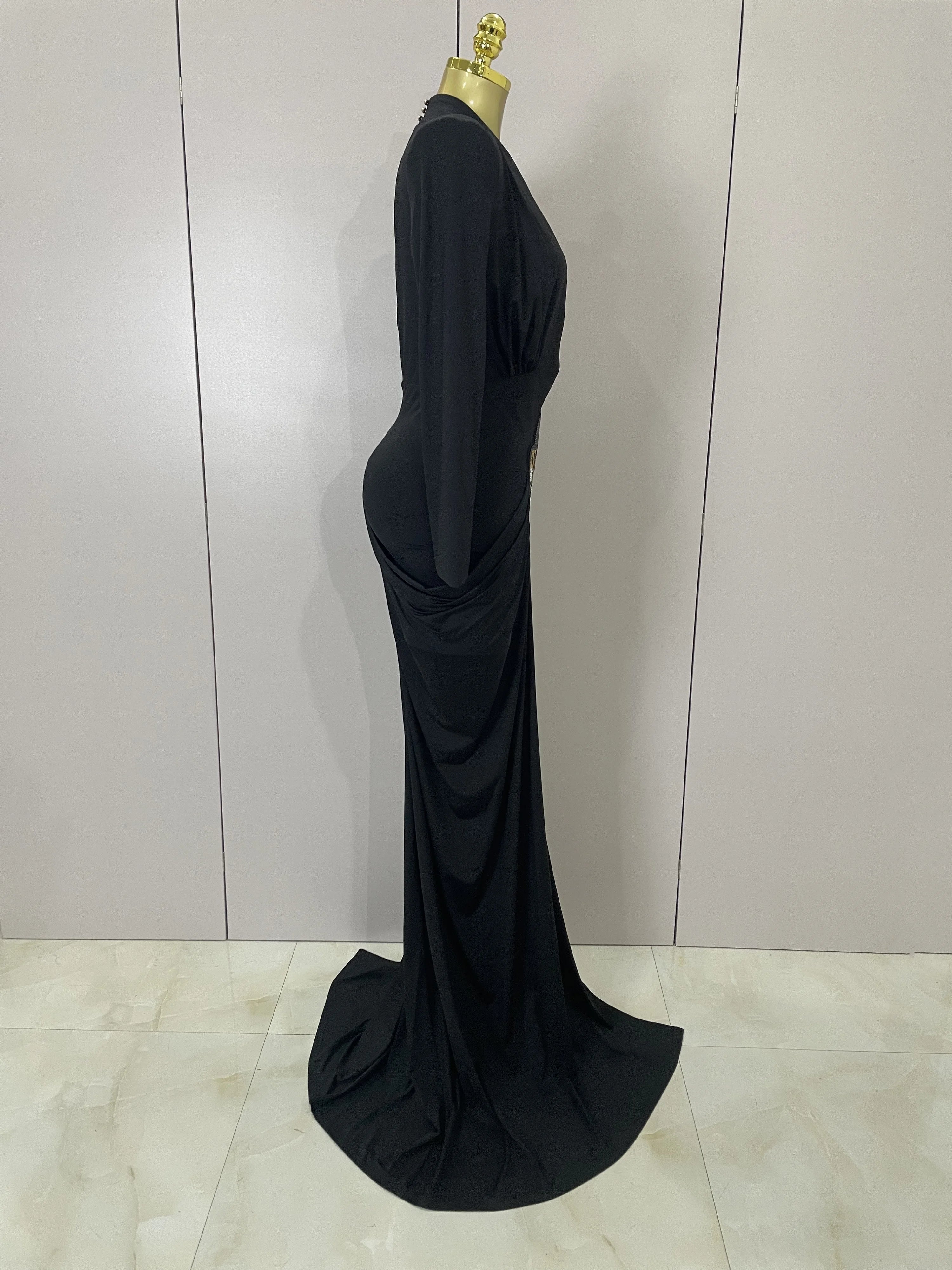 Brielle Deep V Neck Long Sleeve Bodycon Maxi Dress For Evening And Cocktail Parties