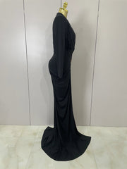 Brielle Deep V Neck Long Sleeve Bodycon Maxi Dress For Evening And Cocktail Parties