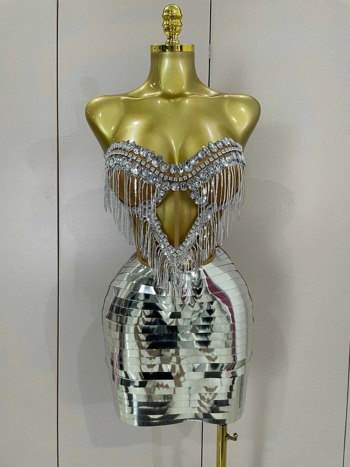 Angelique Sparkling Rhinestone Tassel Strapless Two-Piece Birthday Outfit