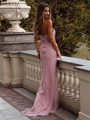 Alessia Pink Pearly Strapless Mermaid Dress