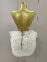 Arlina White Lace Strapless Tops Ruffles Mini Skirt 2 PCS Set