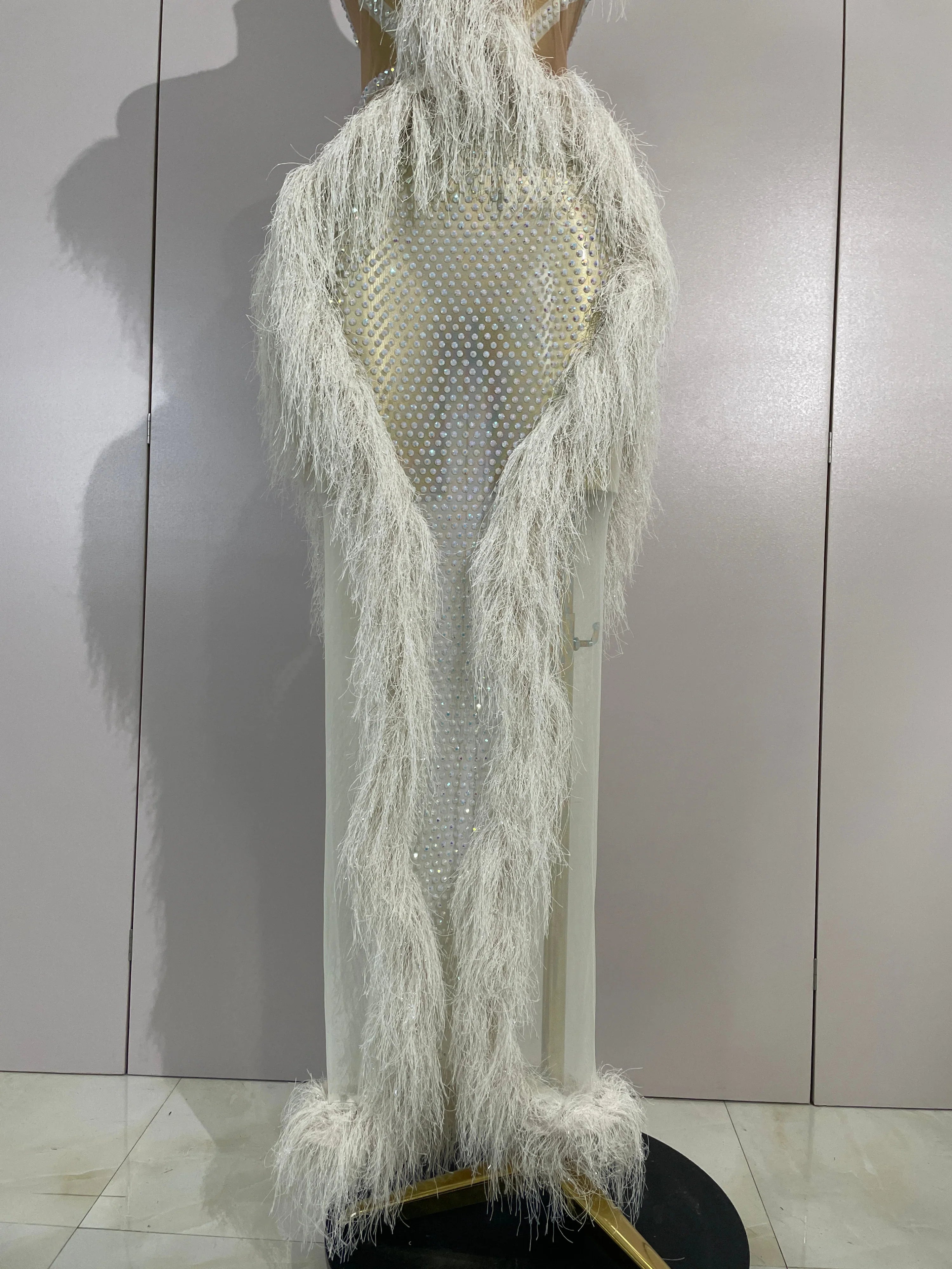 April Sparkly Diamonds Tassel Mesh Transparent Long Dress