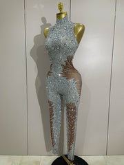 Amina Luxury Sleeveless Rhinestone Bodycon Jumpsuit