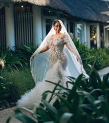Beaded Mermaid Layered Ruffles Wedding Dress