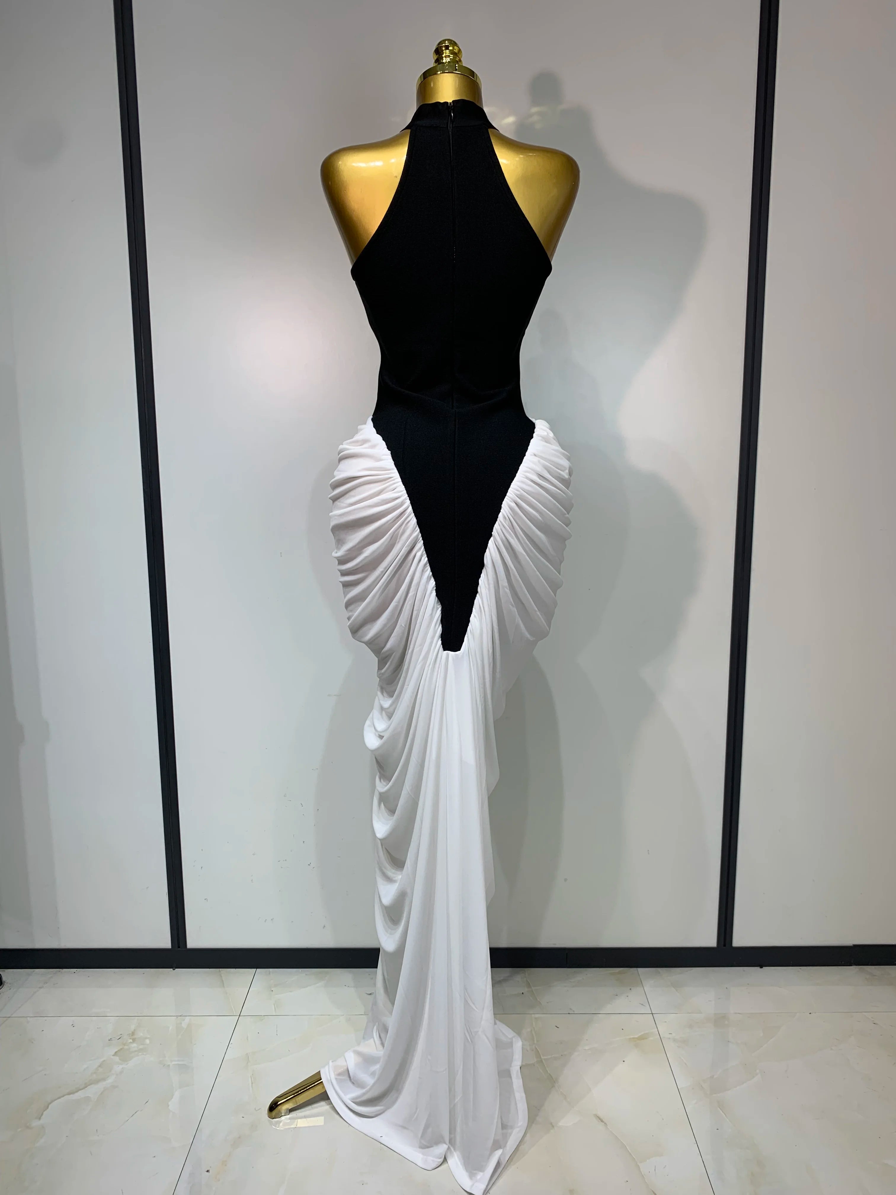 Camille Patchwork Sleeveless Ruched Bodycon Maxi Dress