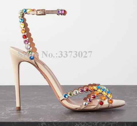Colorful Crystal Woman Sandals Stiletto Heel