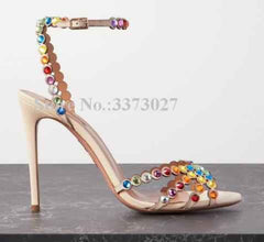 Colorful Crystal Woman Sandals Stiletto Heel