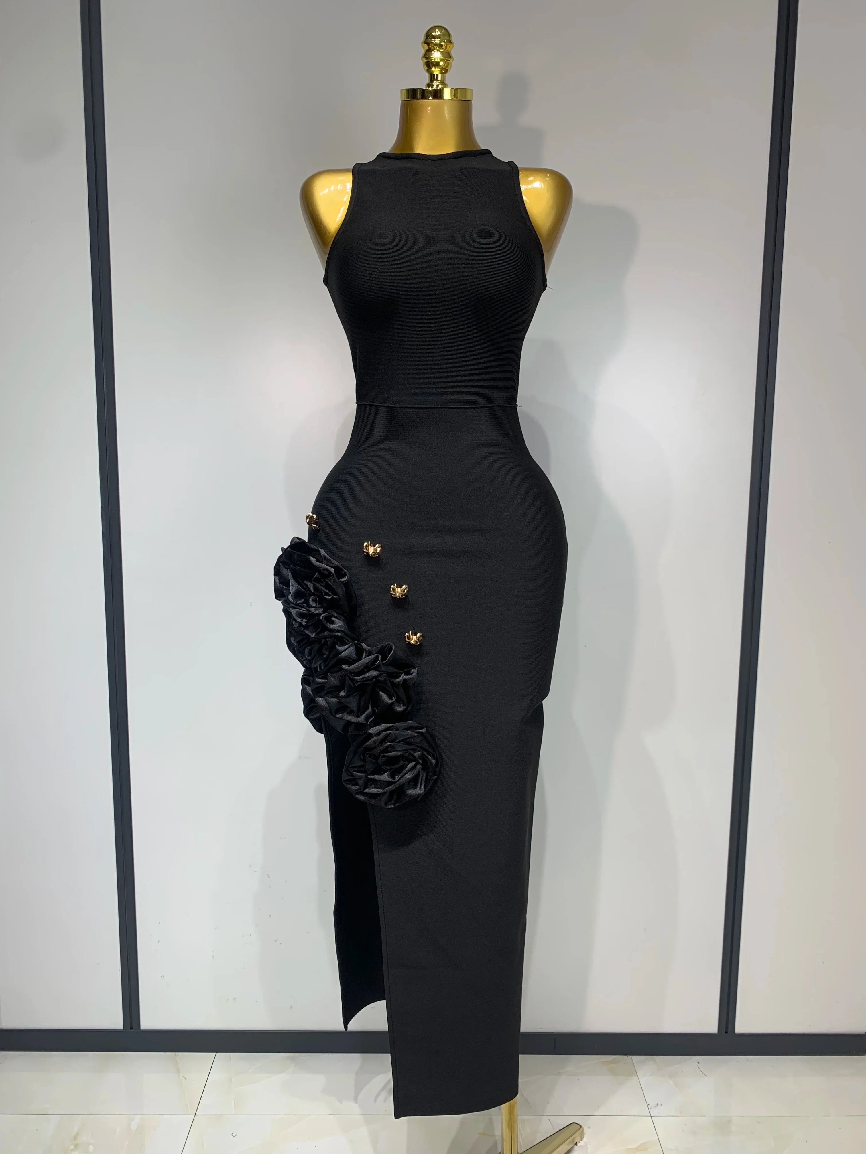 Brooke Black Applique Bandage Dress