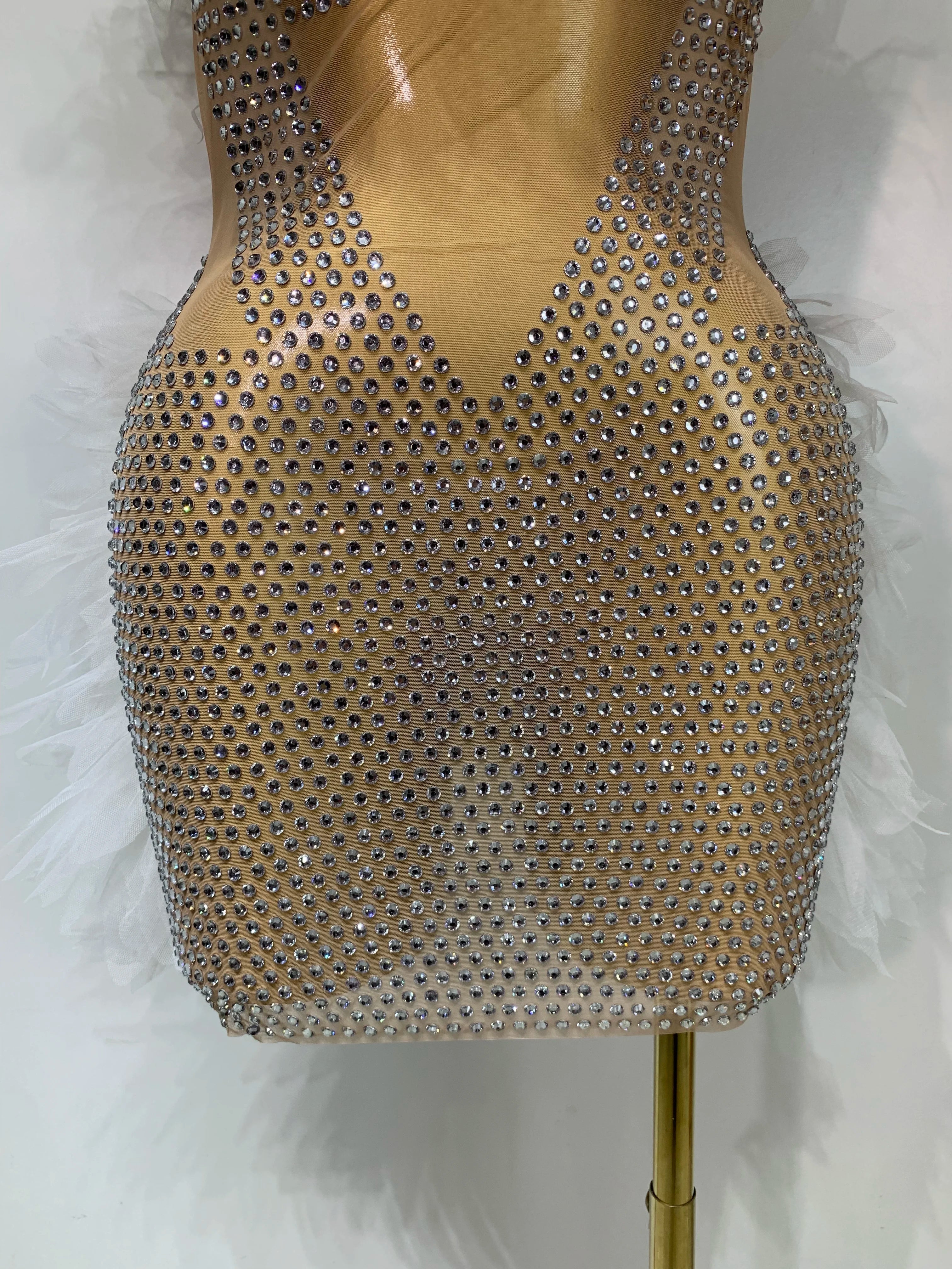 Azi Off Shoulder Mesh Mini Dress
