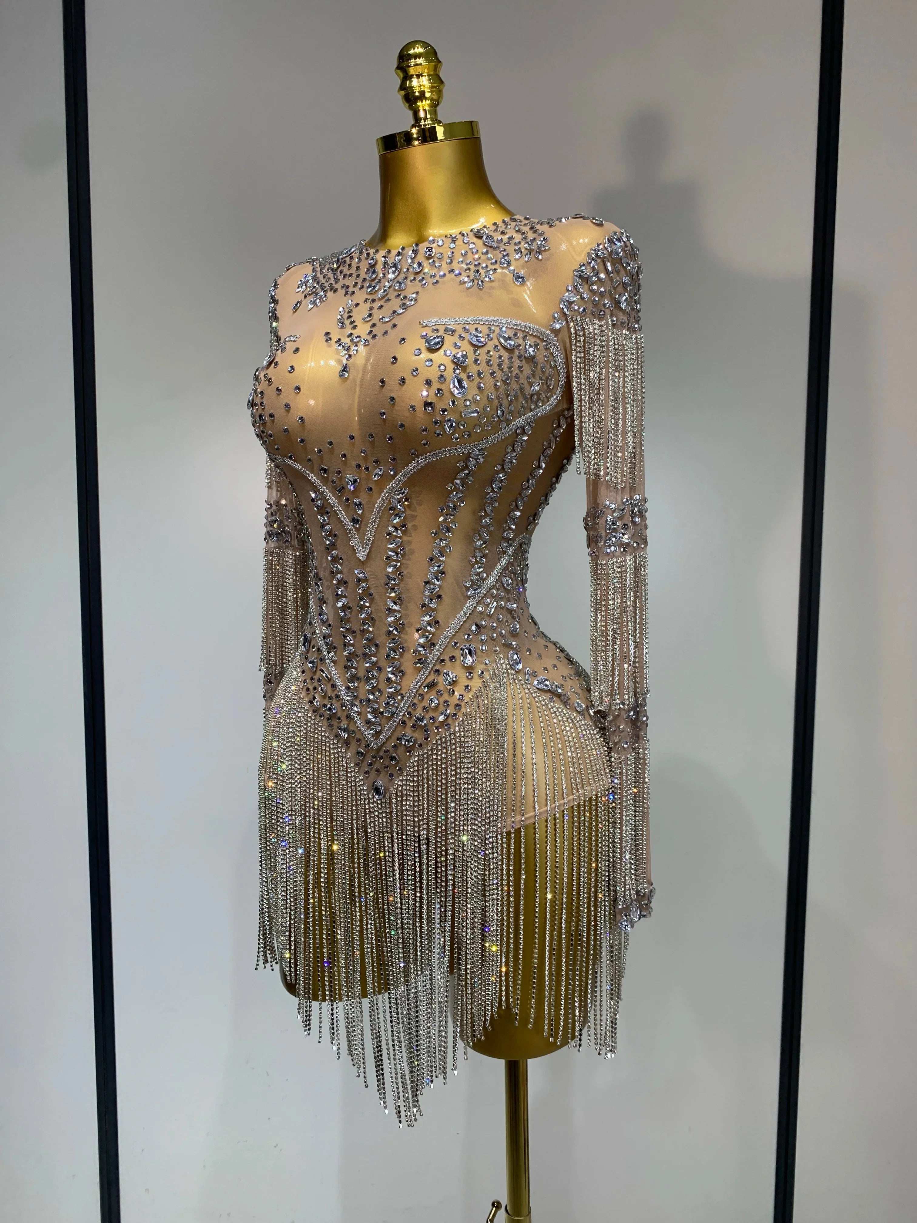 Ayleenah Sparkly Rhinestone Sexy Mesh See Through Rompers