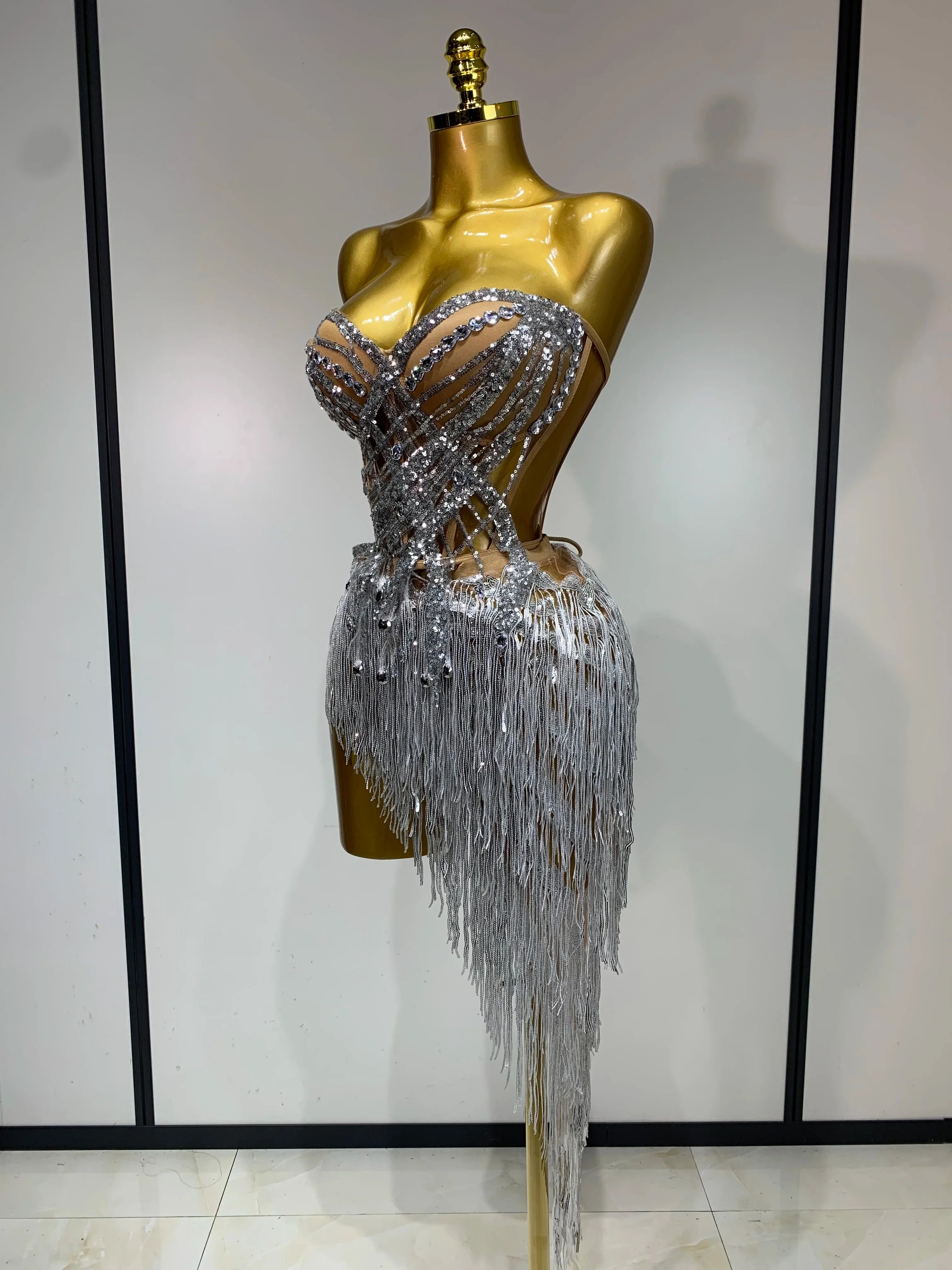 Azelie Sexy Sparkly Diamond Tassel Two Piece Set Evening Outfit