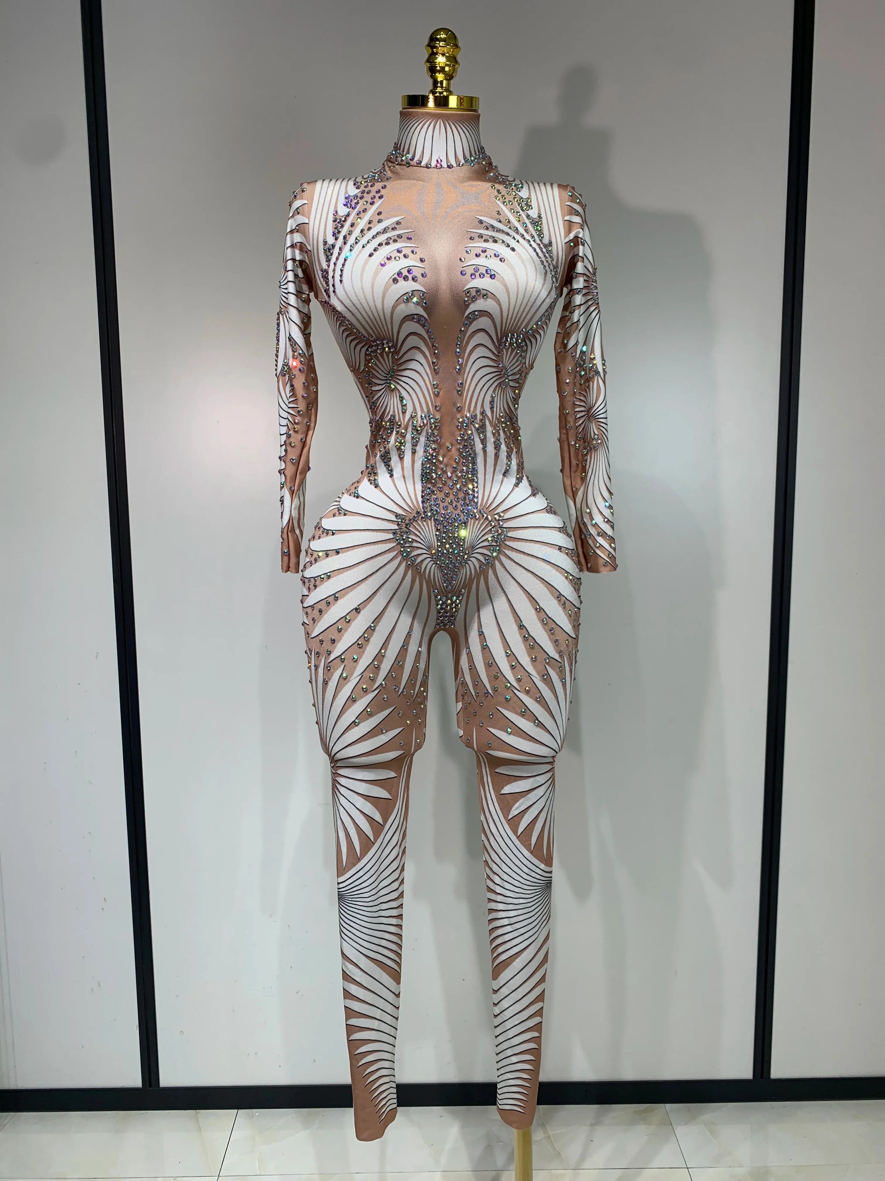 Aisani Sparkly Diamond Sexy Mesh Jumpsuit Outfit