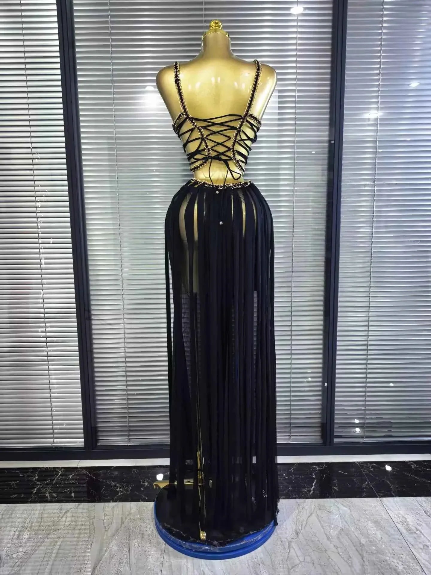 Chantelle Golden Sequin Mesh See-Through Maxi Dress