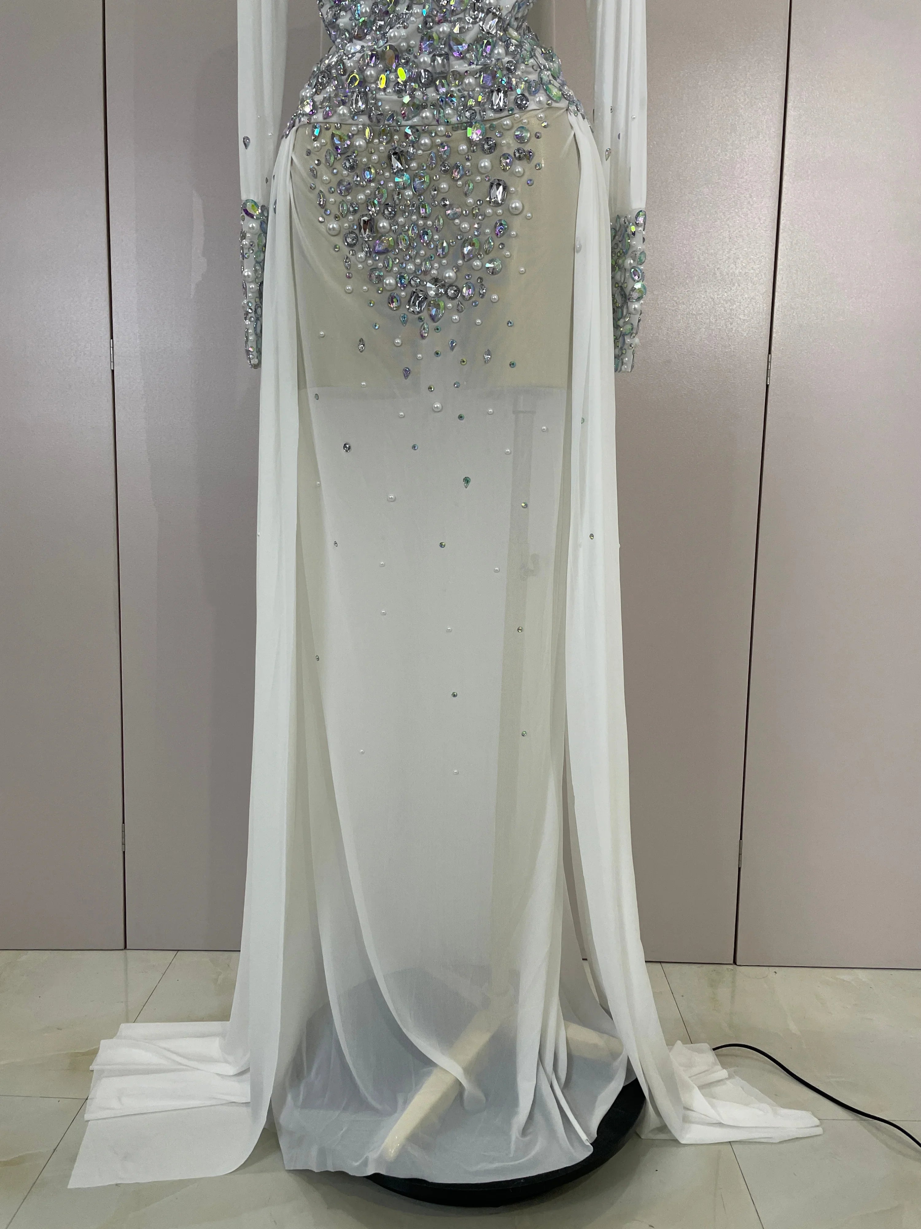 Dana White Diamond Mesh Long Sleeve Abaya Maxi Dress